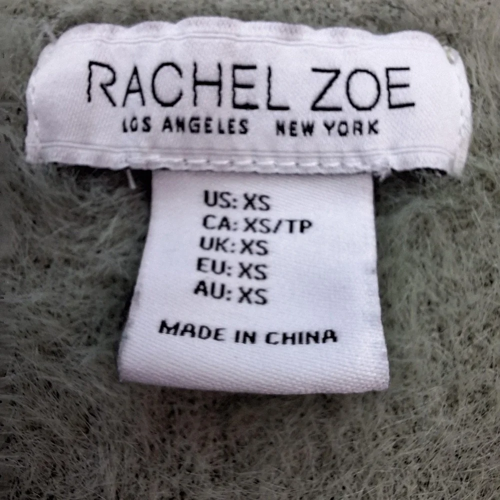 Rachel Zoe Sweater‎ Womens XS Sage Green Fuzzy Eyelash Knit V-Neck Pullover Cozy